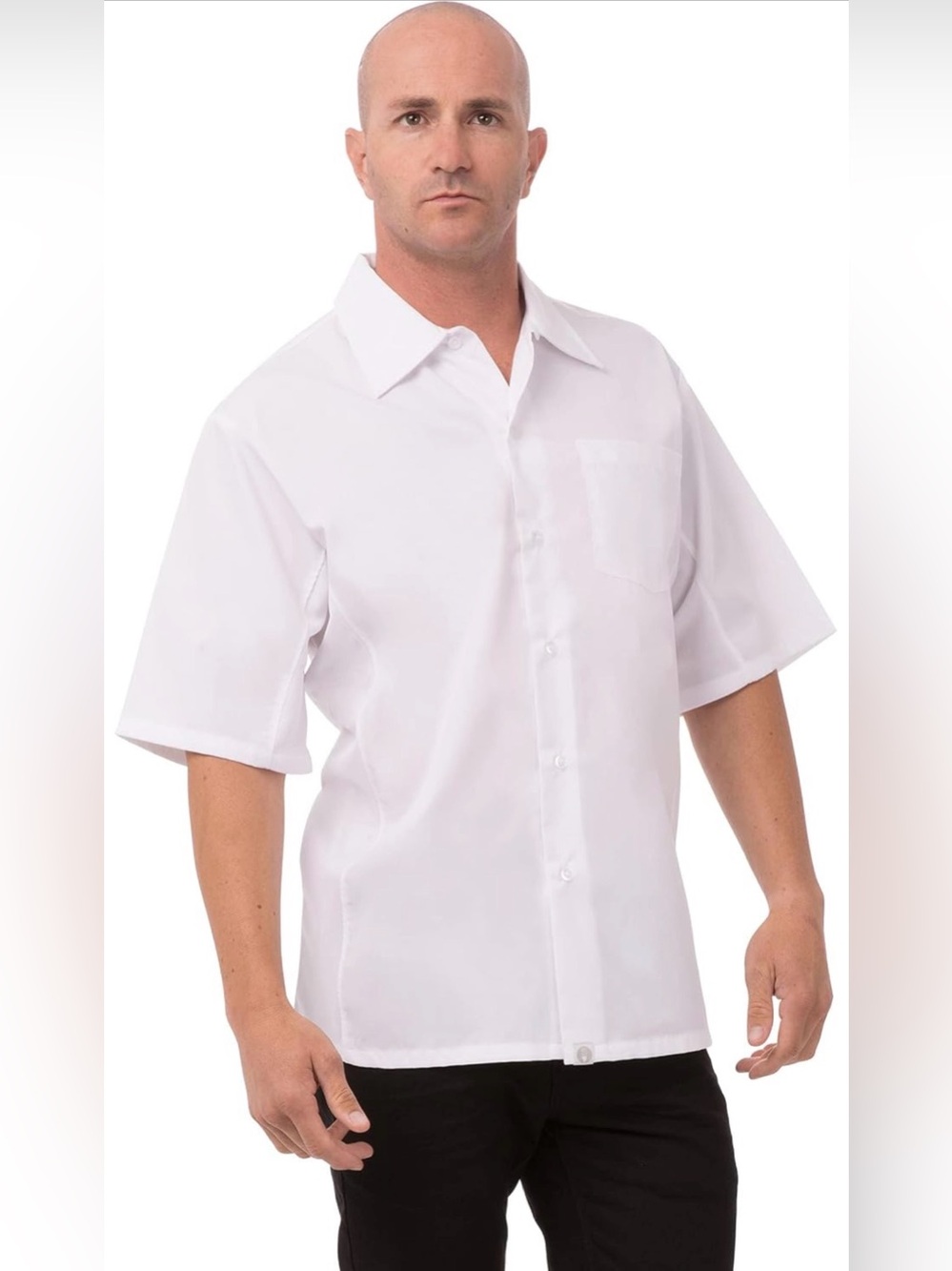 Chef Works Men’s White Short Sleeve Button Front Chef Shirt Work Uniform
